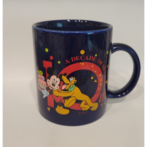 Disney Store 10th Anniversary A Decade of Dreams Blue Ceramic Mug Mickey Pluto - Picture 1 of 7
